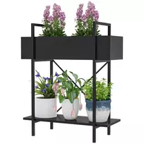 "Outsunny" 2 pakopų gėlių stovas, gėlių stovas vidaus patalpoms lauke, metalinis augalų stovas, daugiapakopis gėlių stovas, 70 cm aukščio gėlių laiptai kambariui, sodo balkono apdailai, juodos spalvos