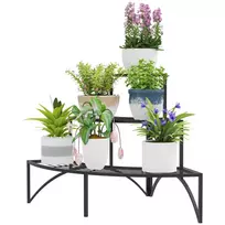 "Outsunny" 3 pakopų augalų stovas, gėlių stovas vidaus patalpoms lauke, metalinis augalų stovas, daugiapakopis gėlių stovas, 60 cm aukščio gėlių laiptai kambariui, sodo balkono apdailai, juodos spalvos