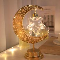 Rotatable LED Wrought Iron Moon & Star Lamp – Middle Eastern Inspired Decorative Desk Ornament. 3 AA Batteries
