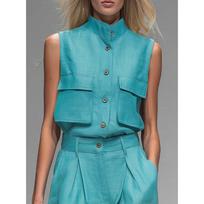 Spring/Summer 2026 European Style Sleeveless Vest & Wide-Leg Pants Women's High-End Casual Suit Two-Piece XXL dangaus mėlyna spalva