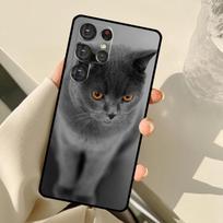 Britų trumpaplaukio katės dėklas, skirtas Samsung Galaxy S24 Ultra S21 S22 S23 S25 Ultra S9 S10 Plus S20 FE S25 FE, galinis dangtelis Galaxy S21 FE