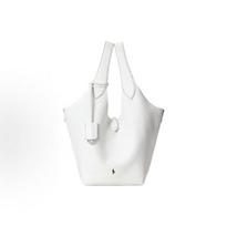 Polo Ralph Lauren Polo Play Hammered Keychain Pendant Snap Closure Tote Bag Shopping Bag Leather Handbag Women Tote White 428938031012 Basic Set (Bag+Dust Bag)