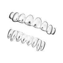 Gold/Silver Tone Grillzs Set Top Bottom 8 Teeth Rapper Style Teeth Jewelry for Concerts Parties Halloween Accessory sidabras