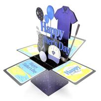 Sports Theme Father's Day Greeting Cards Golf Balloons Handmade Card Greeting Card Surprise with Envelope Folding Blessing Card mėlyna