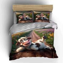 Cartoon Cow Relaxing in Nature  Exquisite three-piece bedding set gift for kids and adults 135x200cm black
