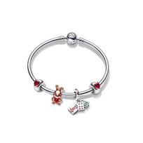 Pandora MOMENTS Lucky Rabbit Winning Wealth Beads Enamel Sterling Silver, Artificial Stone Bracelet Set Women's ZT2588 sidabras