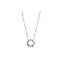 Pandora Heart Pavé Round Pendant 925 Silver Synthetic Cubic Zirconia Necklace Women's Silver 397436CZ sidabras