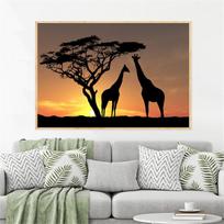 Namų dekoras Afrikos žirafos Savanos saulėlydis Peizažas Medžiai Plakatai ir spaudiniai Drobės paveikslai, skirti svetainės dekoravimui 21cm×30cm NoFrame