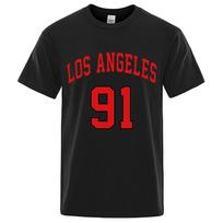 Los Angeles 91 Team Uniform Letter Printed USA City T-Shirts Unisex Summer Loose Short Sleeve Cotton Breathable Oversized T Shirt L