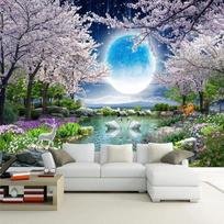 3D Mėnulio Gėlės Foto Tapetai Medis Gulbė Peizažas Sienų Freska Svetainė Miegamasis Fonas Sienų Popieriaus Dekoravimas 200 cm(W) x 140 cm(H)