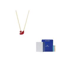 Swarovski paauksuoti, dirbtinio kristalo akmenų karoliai moterims Small Size-Camellia Embossed Gift Box raudona