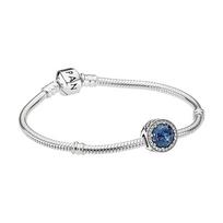 Pandora Blue Button Charm 925 Silver Bracelet Women's Silver/Blue ZT0095 mėlyna