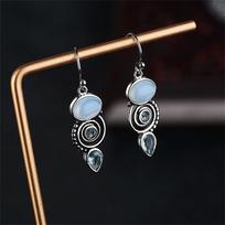 Charm gift Hook Dangle Multi-Gemstone Peridot Topaz Ear Stud Moonstone Earrings