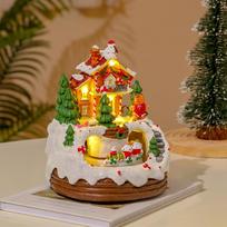 Rotating Winter Scene Christmas Music Box Christmas Figurines 6.3inch Glowing Music Box Gift for Kids for Bookshelf Restaurant