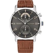 Tommy Hilfiger Kane Dark Grey Brown Leather Men's Quartz Watch 1710398 tamsiai pilka spalva