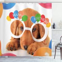 Birthday Party Shower Curtain Set,Little Monsters The Celebration Cones Rain and Balloons,Polyester Bath Decor Bathroom Curtains W90xH180cm(35x70 in)