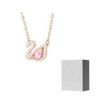 Swarovski dirbtinio kristalo akmuo, cirkonio karoliai moterims, padengti rožinio aukso spalva F (One Size Fits All)-Camellia Embossed Gift Box rožinio aukso spalvos