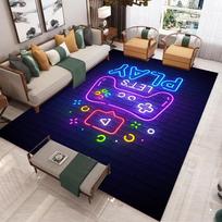 Let's Play  Neon Game Controller Rug Brick Wall Background NonSlip Easy Clean Fun Gamer Decor Carpet for Kids Playroom 40x60cm
