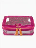 High Quality Custom PVC Leather Mahjong Tile Storage Bag with Top Handle Durable Waterproof Portable Cosmetic Bag raudona
