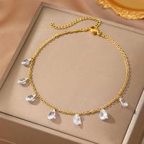 Water drop crystal anklets, exquisite water diamond pendants, beach anklets, ladies' summer accessories auksinė