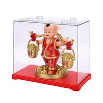 Solar Swinging Car Ornament Fortune Feng Shui Dashboard Figurine with Dust Box for Desk Car Tabletop Decoration