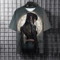 Cartoon Animal Men's T-shirt Cool Samurai Tattoo Graphic T Shirts Trend Casual Harajuku Streetwear 3D Printed Hip Hop Tees Tops 6XL gray