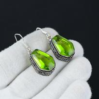 Amazing Peridot Coffin Gemstone Earrings, 925 Sterling Silver Earring, Handmade Boho Silver Jewelry Dangle Earrings, Party Wear Gift 1.96" žalia