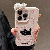 3D dėklas telefonui iPhone 11 13 17 Pro Max 17 Air Case iPhone 13 15 16 Pro Max 12 14 Pro Max 14 15 Plus Mielas 3D kačiukas Animacinis odinis iPhone 11 Pro Max balta