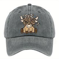 Cute Highland Cow Pattern Print Baseball Cap Multiple Colors Available Adjustable Size 1089 One Size