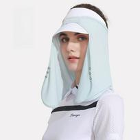 Sun Visor Hat With Neck Flap Summer Sun Protection Cooling Shawl Breathable Mesh Sport Cap Removable Full Cover Visors XTJ90-Crystal Blue