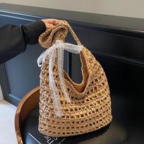 Madinga nėrimo šiaudinė rankinė moterims Raffia pintas pirkinių krepšys Naujas tuščiaviduris delninukas Paplūdimio krepšys atostogoms Atsitiktiniai pirkinių krepšiai 37x10x34cm chaki