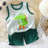Kids Sleeveless Vest And Shorts Two Piece Set Summer Thin Baby Unisex Clothes 73CM žalia