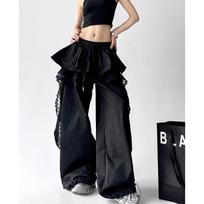 Summer Gyaru Harajuku Korean Baggy Trousers Y2K Black Cargo Pants Women Streetwear Lace Patchwork White Wide Leg Pants S juoda