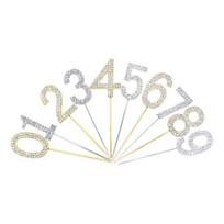 3PC Glitter Alloy Rhinestone Cake Digital Insert Number Cake Top Hat Baby Shower Birthday Decoration Wedding Cake Dessert Decoration number012- 3pc miexd sidabras
