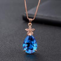 14k rožinio aukso 45cm karoliai safyro pakabukas moterims Apykaklės Mujer pakabukas Bohemia Naszyjnik mėlynas safyras Juvelyriniai dirbiniai Bizuteria 45cm mėlyna
