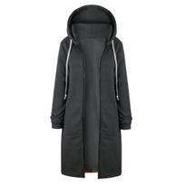 Women Coat Solid Color Thick Long Sleeves Drawstring Long Lady Jacket Women Clothes M tamsiai pilka spalva