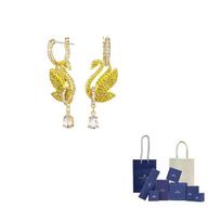 Swarovski Swan Earrings Womens F-Original Brand Box And Bag (Color Random) auksinė