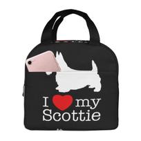Scottie Dog Love Hearts Scottish Terrier Insulated Lunch Bag for Women Kids Portable Food Boxes Thermal Lunch Box Tote One Size