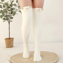 Fuzzy Over Knee Cartoon Thigh High Home Socks Winter Women's Warm High Leggings Warm Stockings for Women One Size smėlis