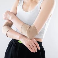 1 pora medicininių kompresinių alkūnės įtvarų, elastinių, sportinių, bėgiojimui, važiavimui dviračiu, nuovargio mažinimui, kvėpuojančių, nailoninių, smėlio spalvos, sporto salės sąnarių apsaugų S