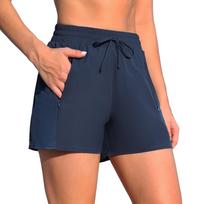 Charmleaks moteriškos maudymosi šortai su aukštu juosmeniu, kontroliuojantys pilvuką, su kišenėmis ir pamušalu S tamsiai mėlyna spalva