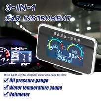 3 viename Automobilio LCD matuoklis Skaitmeninis alyvos slėgio, įtampos, vandens temperatūros matuoklis Universalus prietaisas 9-36V Automobiliui, Sunkvežimiui, Visureigiui juoda