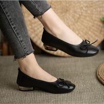Round head bow small leather shoes shallow mouth single shoes flat bottom simple casual fashion women's board shoes mother shoes 35 juoda