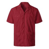 Pure-Color Mens' Shirts Multiple Pockets Lapel Short Sleeves Cardigan Summer Thin Tops Male Blouse Single Breasted Shirt For Man M vyno raudonos spalvos