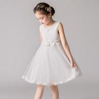 Little Girls Sleeveless Princess Dress Kids Summer Performance Formal Party Dress 110cm balta