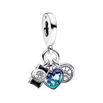Pandora Camera Heart Shaped Map Compass Travel 3-in-1 Pendant Women's Silver 792703C01 sidabras
