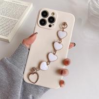 Mielas širdelės apyrankės dėklas Samsung S23 S22 Ultra S21 S20 Fe A14 A24 A34 A54 A13 A23 A33 A53 A12 A22 A32 A52 A51 A31 A50 saldainių spalvos TPU dangtelis su grandinėle iphone 7 8 balta