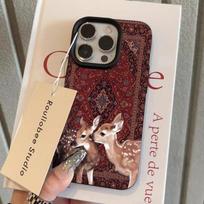 Vintage Deer Lichee Pattern Phone Case For iPhone 17 Air 16 e 15 14 13 12 11 Pro Max Plus SE Soft Shockproof Cover iPhone 14 Plus gray