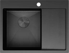 Mexen Exar plieninė plautuvė su vienu dubeniu ir nusausinimo zona, kairė 620 x 480 mm, juoda HC - 6431621005L-70HC, 620 x 480 x 200 mm