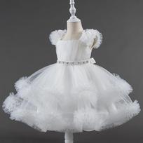 Girls Puffy Tulle Princess Dress Kids Birthday Party Stage Performance Outfit 90cm balta